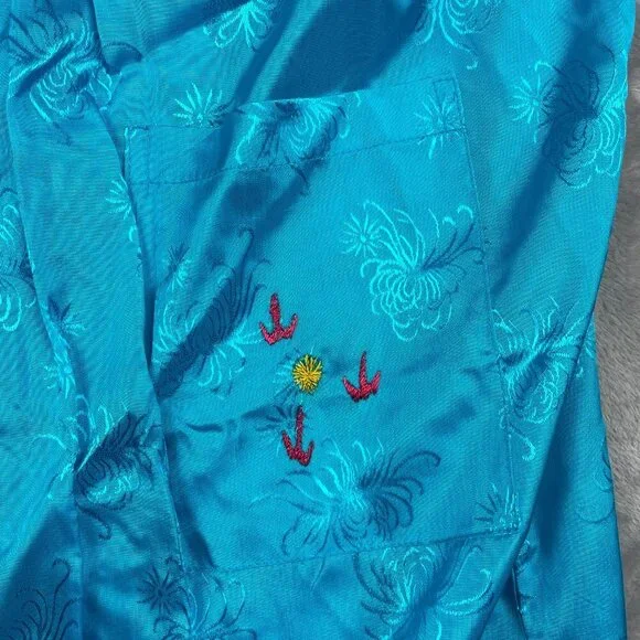 Vintage Golden Bee Teal Blue Chinese Kimono Robe Dress Women's Large - Picture 2 of 10